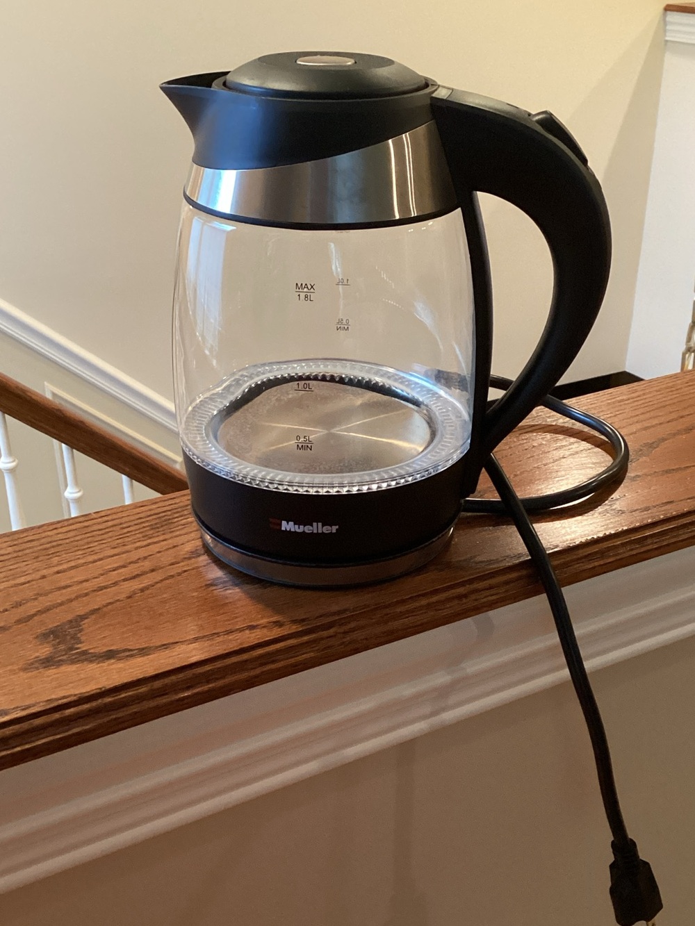 Mueller Black & Stainless Glass Electric Kettle - Clear Water Window
